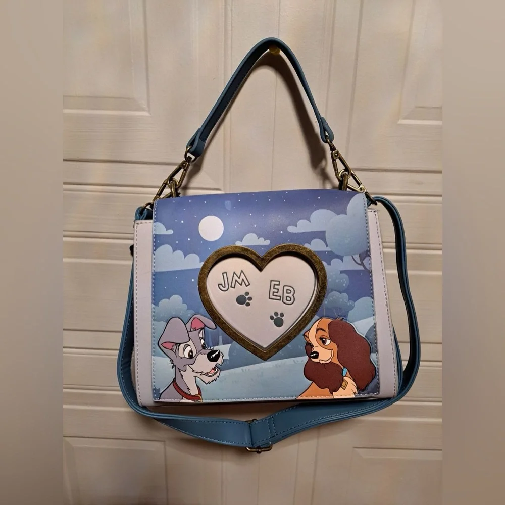 Brand New Loungefky Disney Lady And The Trump Heart Paw Prints Crosbody Purse. - Picture 1 of 8